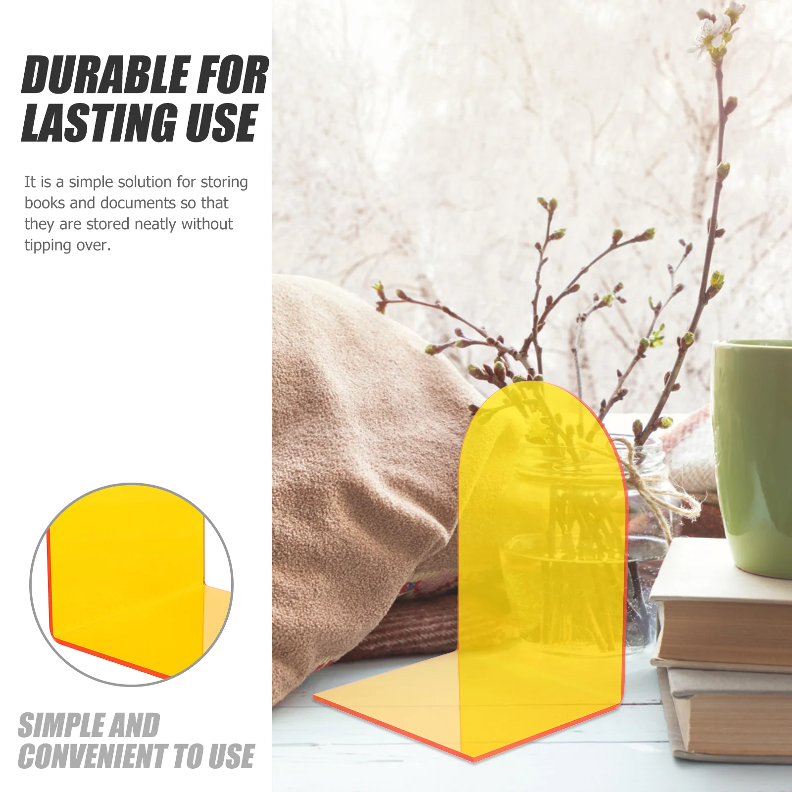 2 Pcs 데스크탑 파일 주최자 사무실 북엔드 선반용 빛나는 아크릴 스토퍼