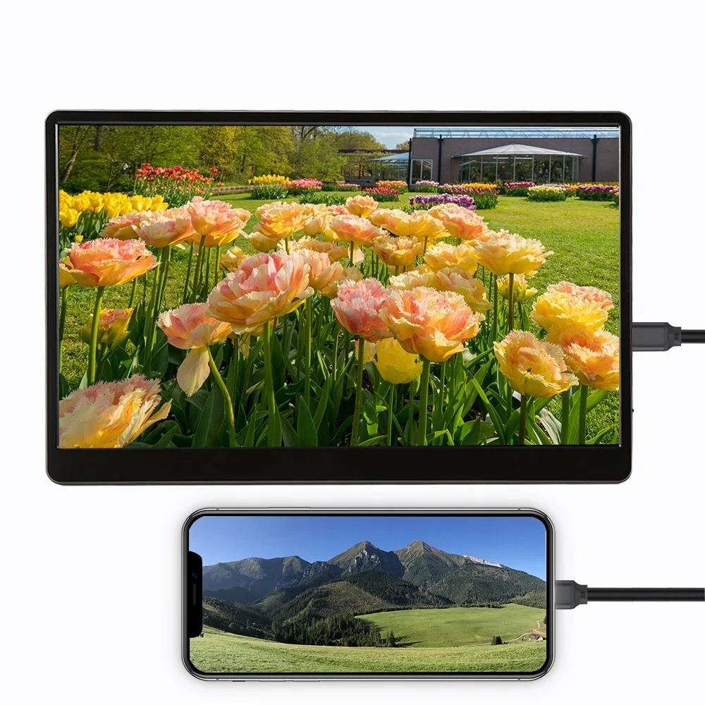 Monitor Portabel 15.6 Inci 1080P dengan Stand yang Dapat Disesuaikan, Layar IPS Dual Monitor untuk Gaming, Monitor Kedua untuk Laptop saat Bepergian