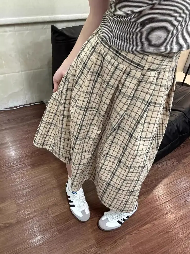 

Deeptown Vintage Plaid Skirt Women Preppy Style Harajuku Long Skirts Japanese Style Casual High Waist Maxi Skirts Streetwear
