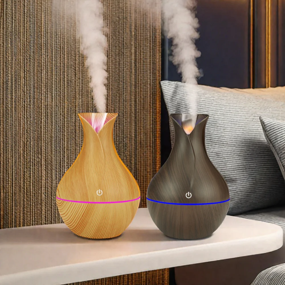 7 Colors LED Humidifier Vase Household Wood Grain 200ML Humidifier Summer Indoor Aromatherapy Diffuser Office Silent  Atomizer image 2
