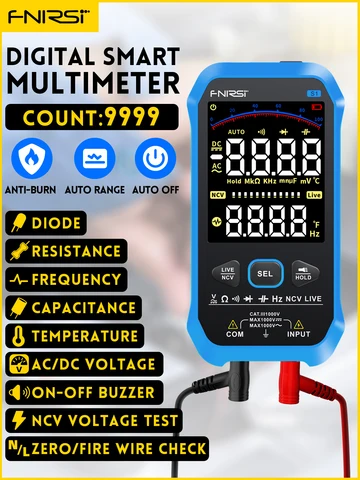 FNIRSI-S1 Multímetro digital, Resistência à Tensão, Diodo Capacitância, NCV Hertz Live Wire Tester, Termopar, 9999 Contagens