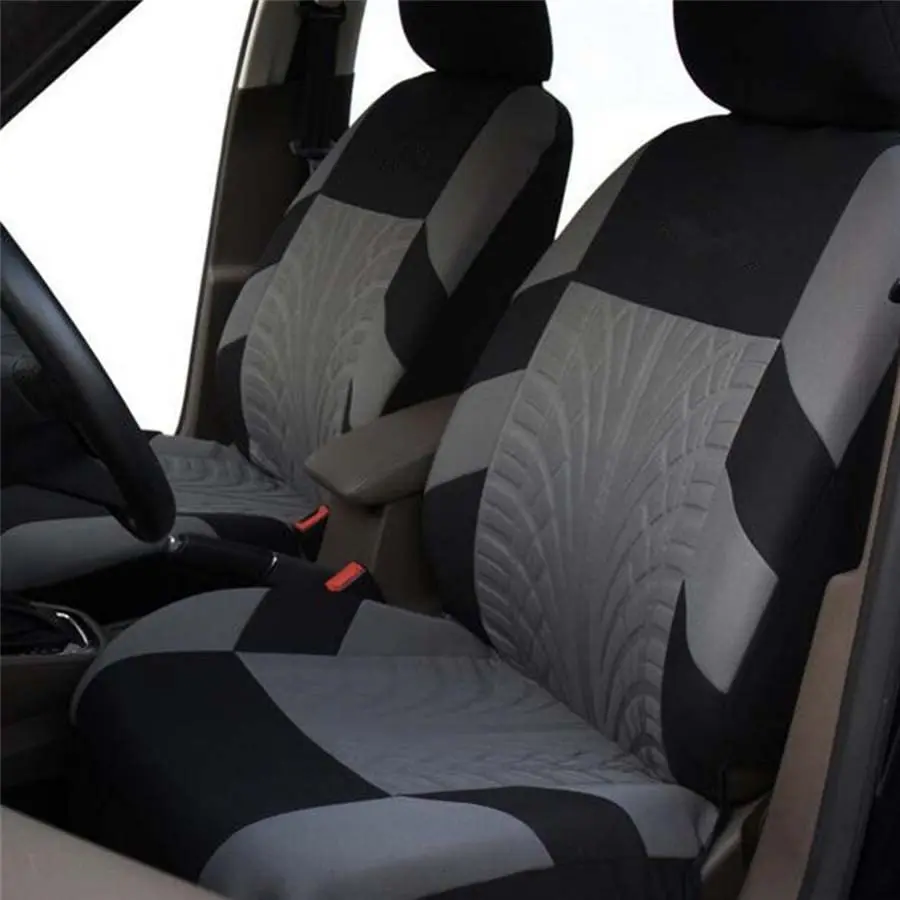 2pcs Black&Gray Embroidery Car Front Seat Covers Breathable Cushion Protector