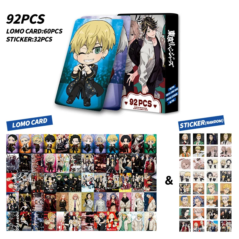 92pcsHigh-Definition Color Printed Photo Card Tokyo Avengers Double-Sided LOMOCard Boxed Collectible Cards Sticker