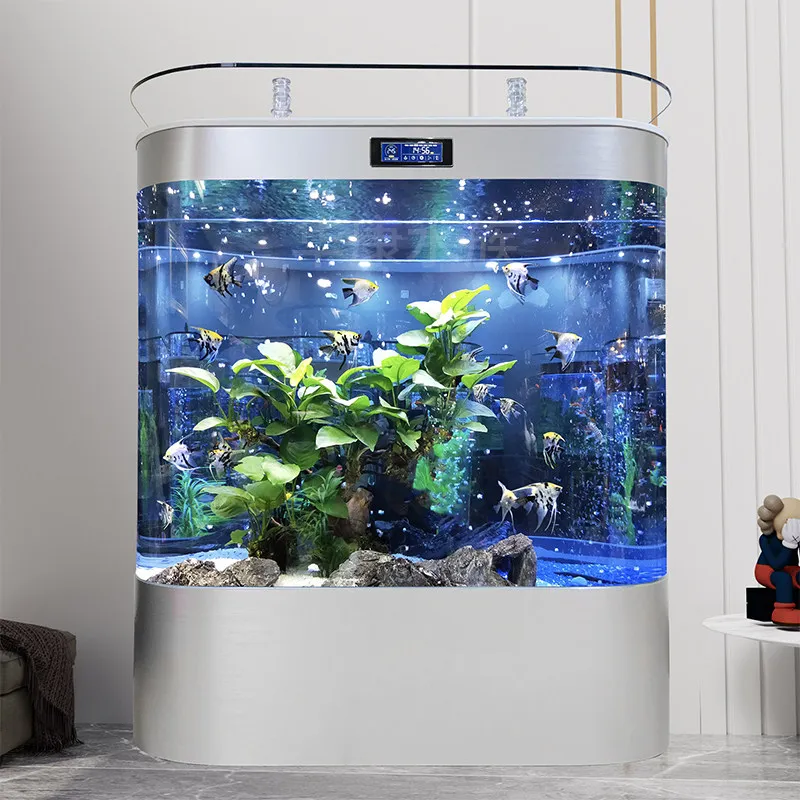 

J Fish Tank Living Room Household Small And Medium-sized Double Round Against The Wall Large Back Filter Ecological Landscaping