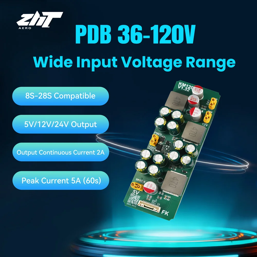 PDB-120V Drone Power Distribution Module 36-120V 8-28S DC-DC Converter 5V 12V 24V Outputs XT30 for UAV VTOL