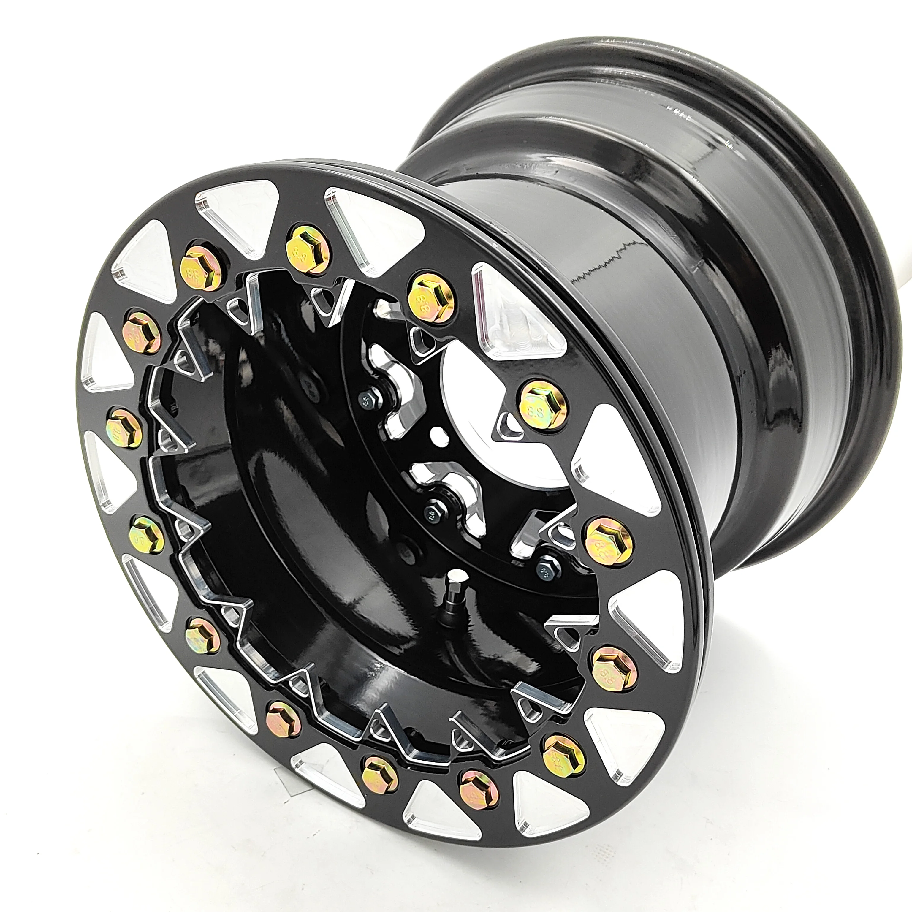 10X8 Inch ATV Wheel UTV Wheel Aluminum 3 Piece Beadlock Rims Offset 3+5- 4x115- Black
