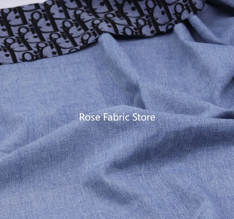 

1 meter reverse letter print washed denim fabric for clothing, shirts, jeans, dresses, hats, and shoes