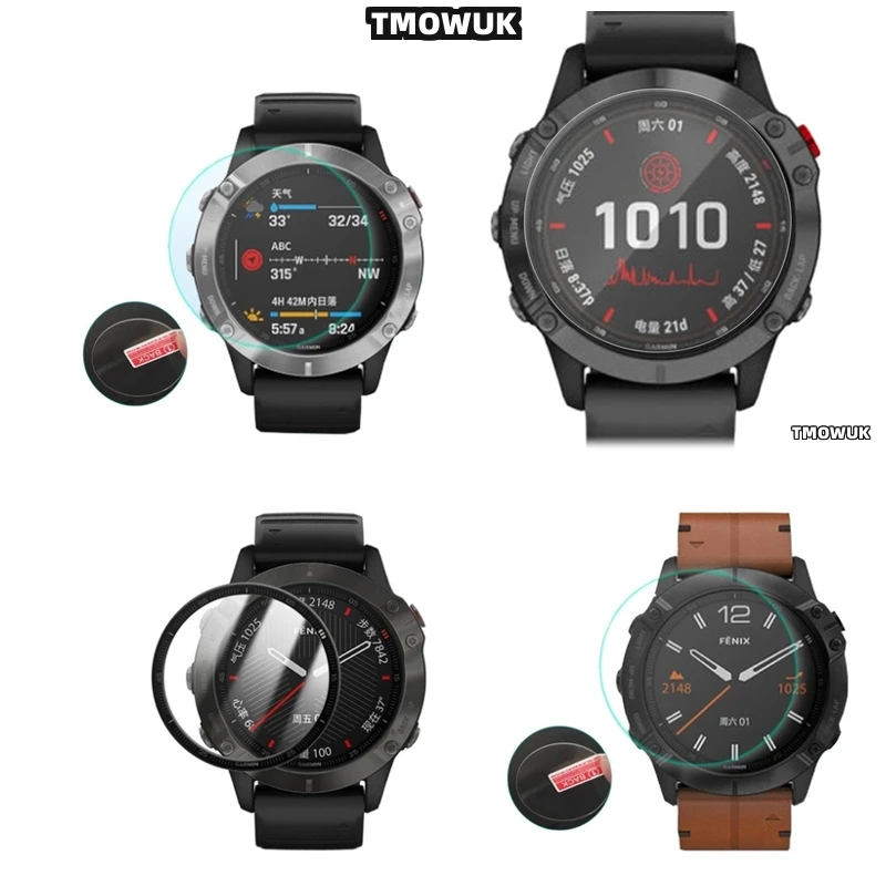 

For Garmin Fenix 6 6S 6X Pro Silver Tempered Glass Screen Protector Smart Watch HD Anti-Scratch 9H Hardness Ultra -Smooth Glass
