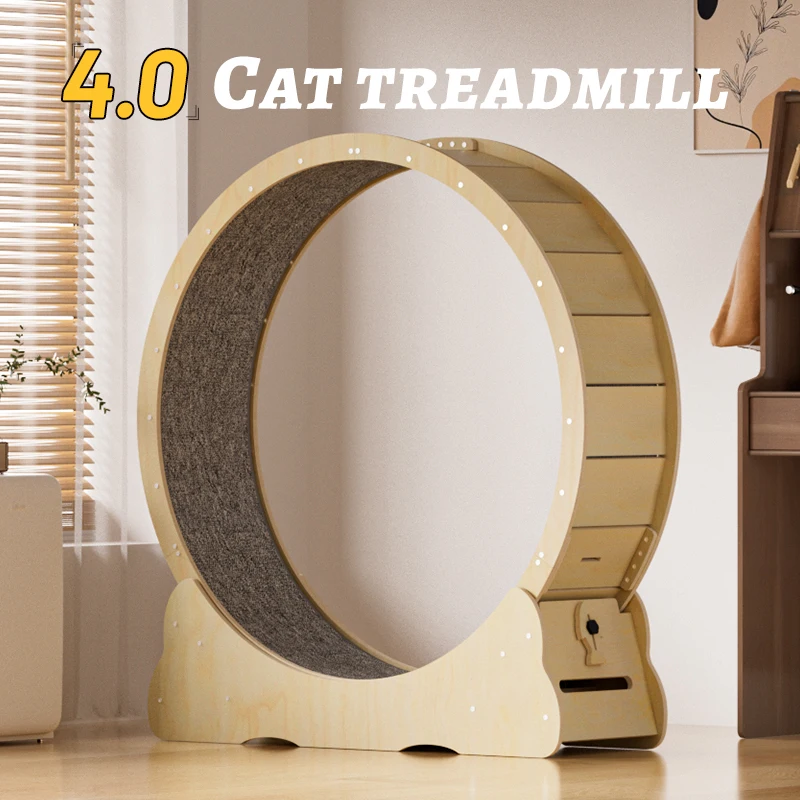 CATSOUL Cat Exercise Wheel Eco-Friendly Indoor Cat Running Wheel Interactive Toy No-Gap Design Wood Treadmill