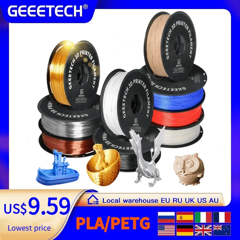 Filamento de impressora 3d Geeetech PLA PETG Plástico 1kg 1,75mm, sem emaranhados, materiais de fio de impressão 3D, preto, branco, embalagem a vácuo