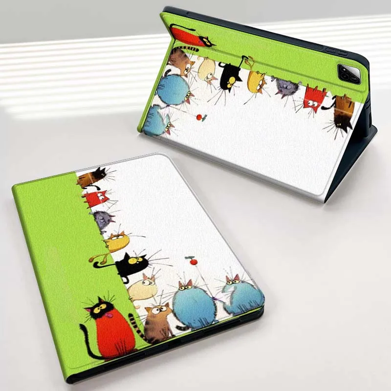귀여운 만화 고양이 아트 샤오미 레드미 미 포코 패드 2 5 6s 7 7s 울트라 프로 맥스 14 12.4 12.1 인치 소프트 태블릿 케이스 선물