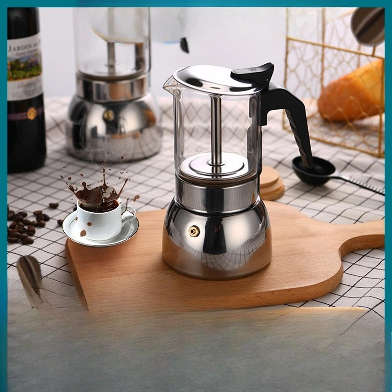 Stainless Steel Moka Pot & Glass Pour Over Set, Home Espresso & Drip Coffee Maker Combo