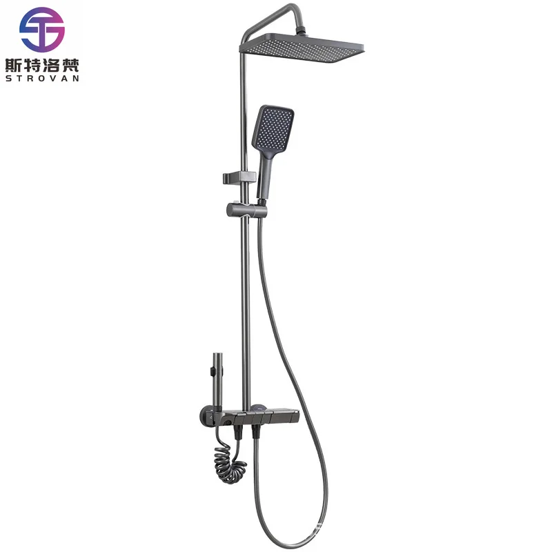 Multi-Functional Four-Speed Black Faucet Nozzle Booster Wall-Mounted Bidet Set with Soft Rain Shower Brushed Bath Shower Faucets