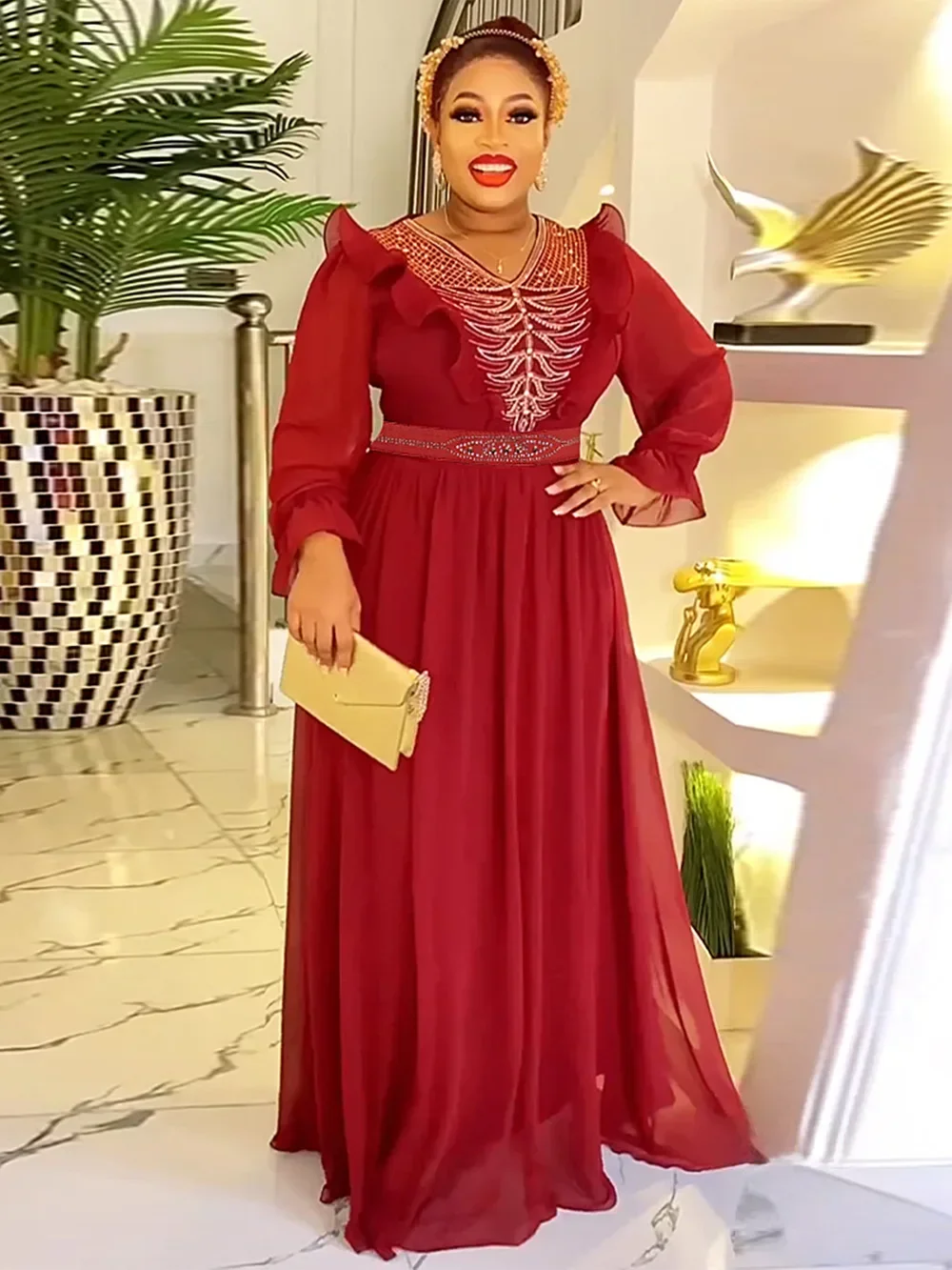 African Dresses for Woman 2024 Plus Size Elegant Evening Party Long Dress Africa Clothing Maxi Kaftan Muslim Chiffon Robe Femme