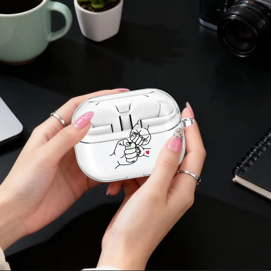 

A Family Three With Lines Case For Samsung Galaxy Buds 2Pro 3 FE 2 4Pro 4 Pro Live 3Pro Clear Earphone Cases Cover With Hook