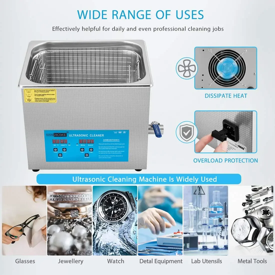 Professional 15L Portable Touch Controllable Electric Ultrasonic Cleaner Machine with Digital Timer and Heater for Part