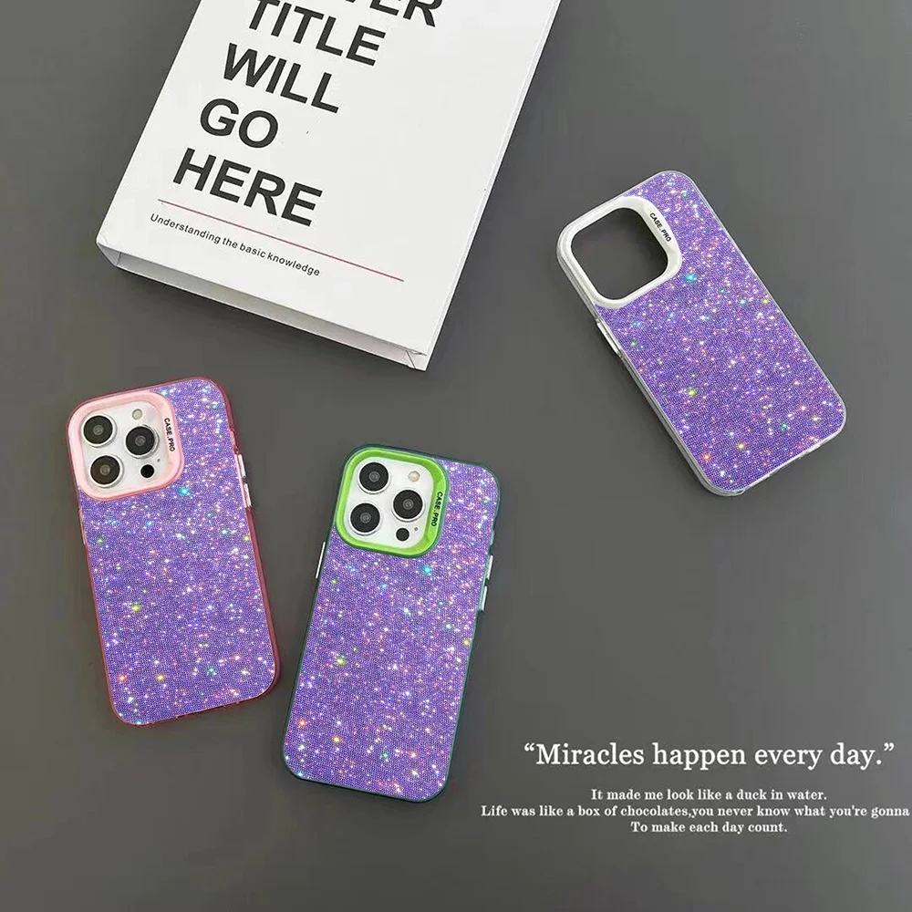 Pink Glitter Pattern Phone Case IMD Color Silver Shell For IPhone 16 15 14 13 12 Pro Max Plus