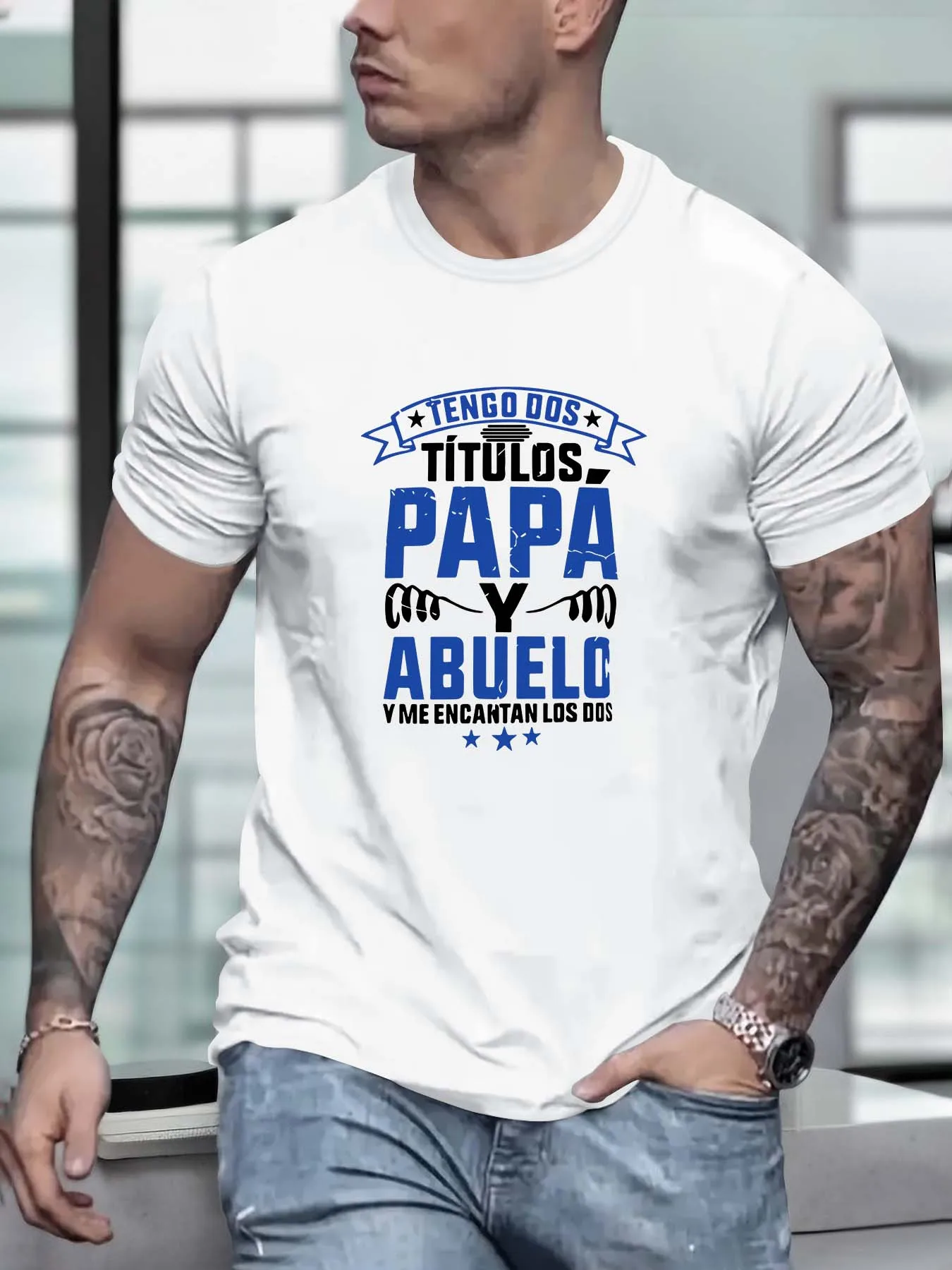 

Летние модные мужские футболки с круглым вырезом и короткими рукавами с буквенным принтом папы, повседневные легкие удобные топы, уличная одежда