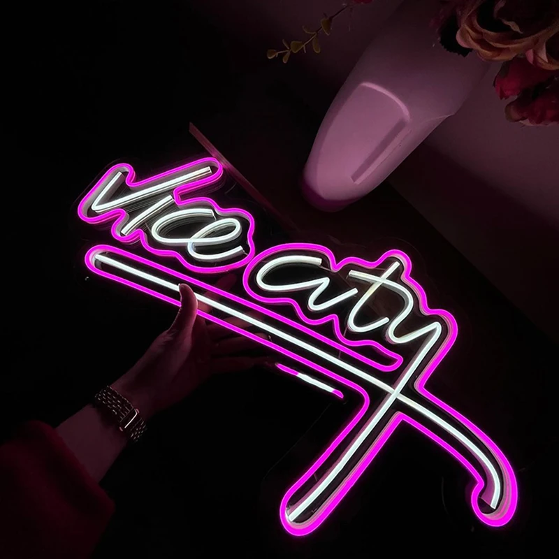 Imagem -02 - Vice City Custom Neon Sign Luzes Led para Decoração de Parede Usb Powered Sala de Estar e Escritório Rosa