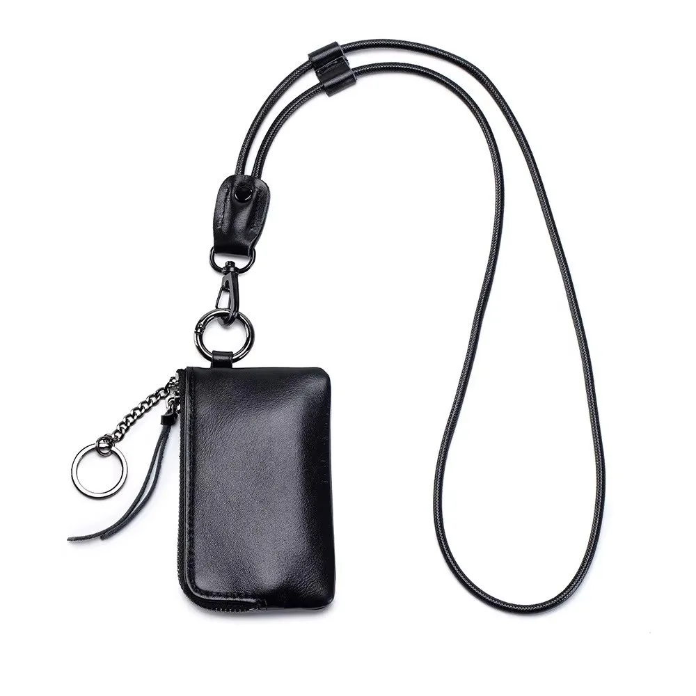 Multi Purpose PU Hanging Neck Wallets Soft Retro Card Holder with Keychain Lanyard Exquisite Credit Card Bag Gift
