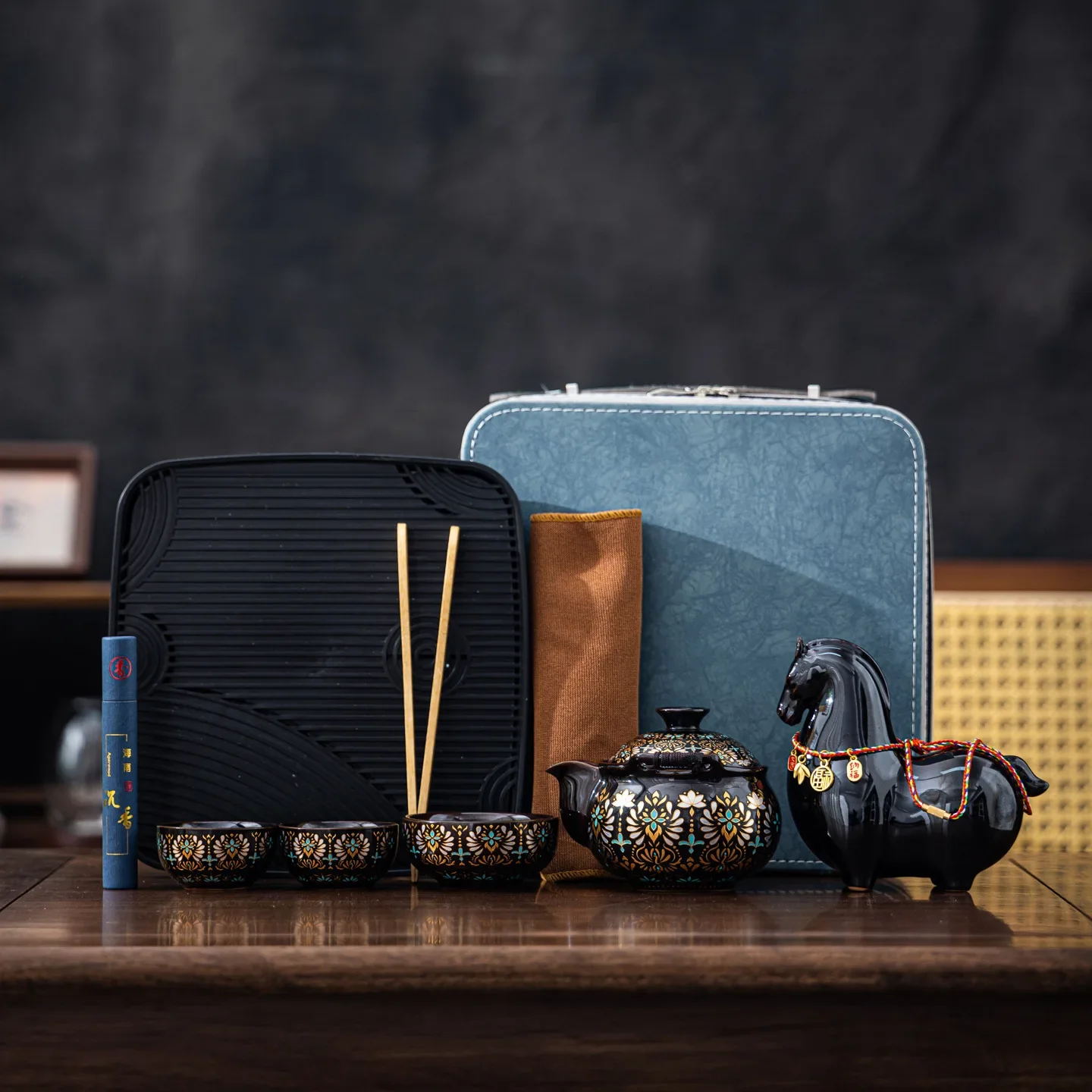 Dunhuang Portable Travel Tea Set Souvenir Business Event Gift Multicolor Unique Designer Luxury Tea Ceremony Gift Colorful Cups