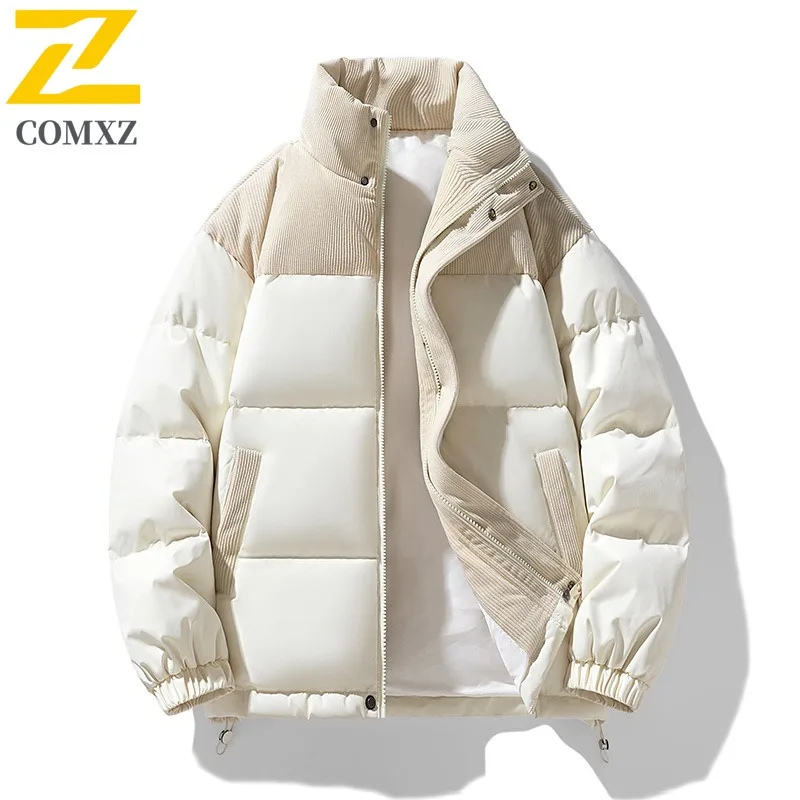 COMXZ 2025 Mens Winter stand collar Puffer Jacket Youth Thickened Casual Coat  leisure outdoor sports lightweight windbreaker