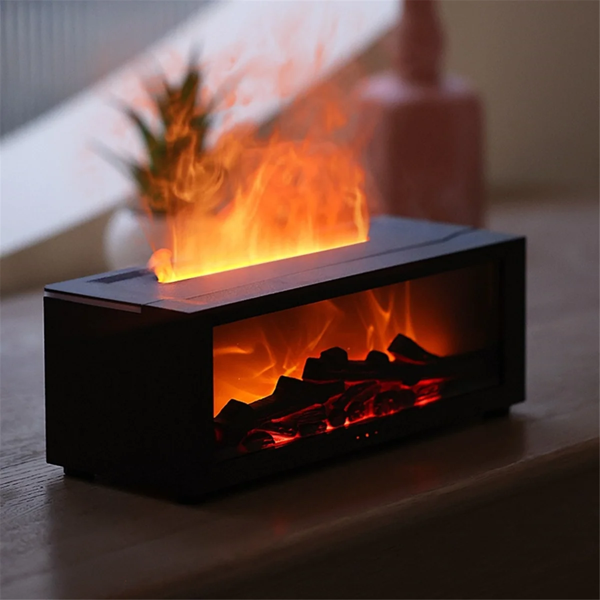 Fireplace Flame Humidifier Bedroom Lasting Fragrance Machine Simulated Flame Aromatherapy Machine Black