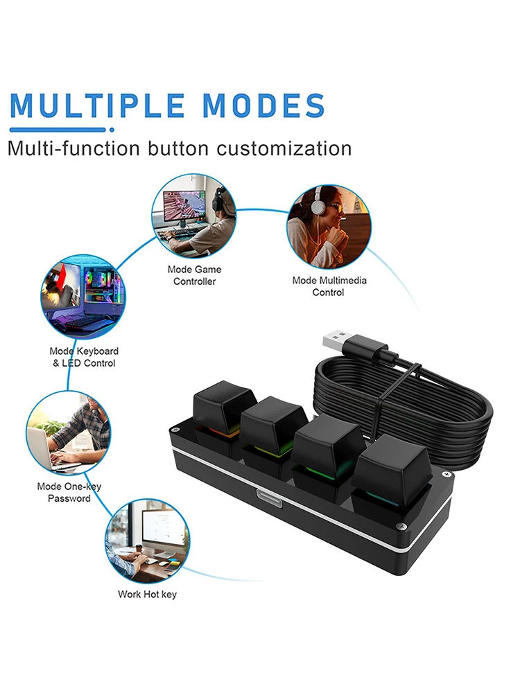 3 คีย์ 1 ลูกบิด/4 คีย์ One Handed Mechanical Gaming Keyboard RGB แบบมีสาย USB Mini คีย์บอร์ด Hotswap สําหรับ Macbook PC แล็ปท็อป
