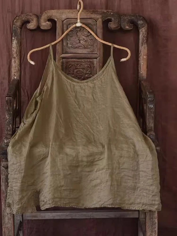 เสื้อกล้ามผ้าฝ้ายลินินทรงหลวมแบบไม่สมมาตรสำหรับผู้หญิง แบรนด์เนม แฟชั่นลำลองฤดูร้อน สวมใส่สบาย ระบายอากาศได้ดี