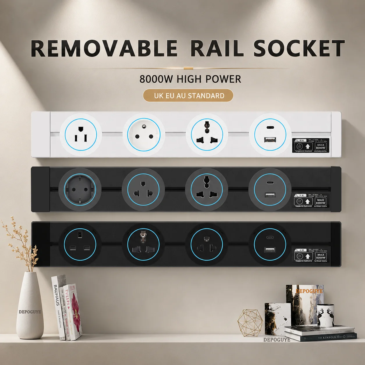 Tomada de parede para pista de energia, ue, reino unido, fr, padrão coreano, casa, cozinha, banheiro, escritório, parede, soquetes elétricos, adaptadores, branco, preto