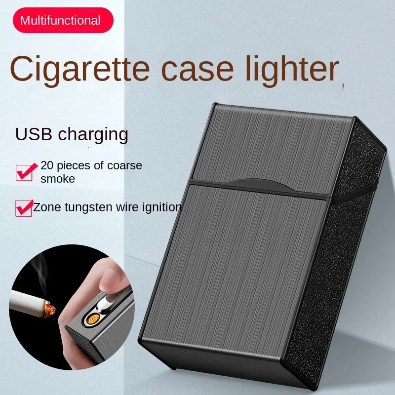 2 In 1 20 Cigarette Case Lighter Case USB Rechargeable Electronic Case Portable Windproof Smoking Accessories Gift for Men