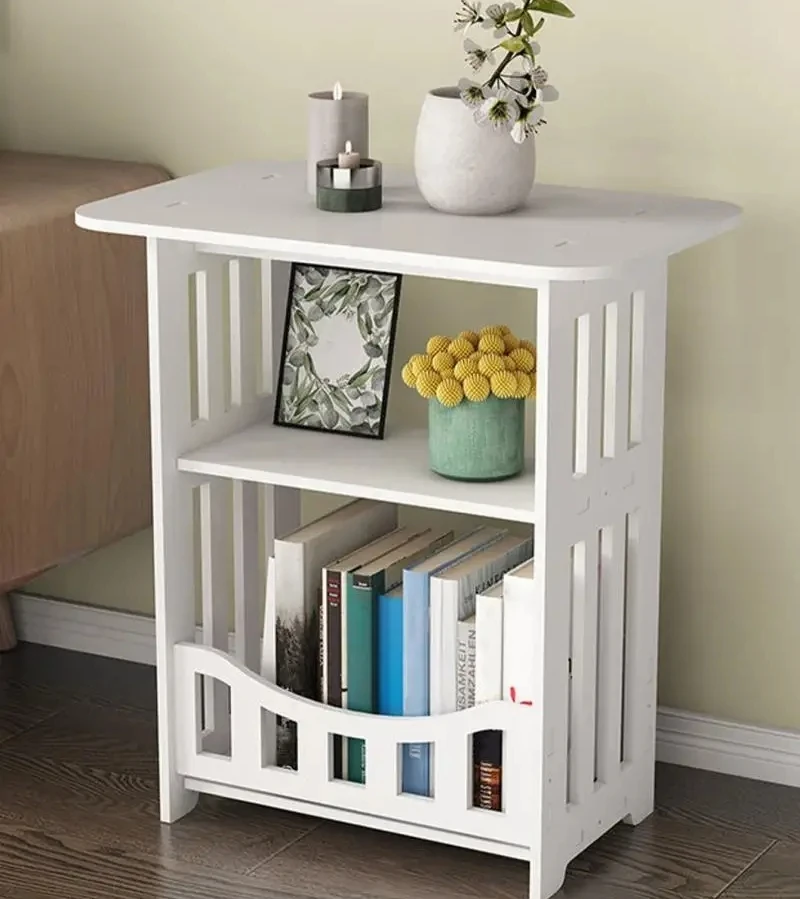 

Bedside Table Bedroom Locker Plastic Double-Layers Bedside Cabinet Bookshelf Sundries Storage Rack Living Room Mini Coffee Table