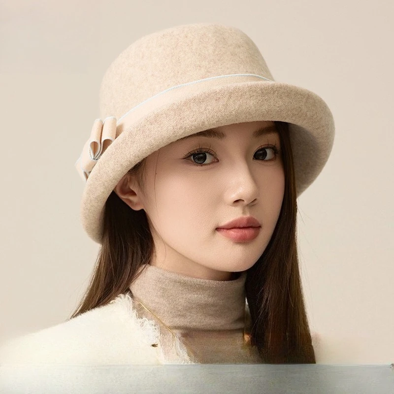 South Korea Dongdaemun High-quality Belt Wool Fisherman Hat Korean Version of Women's High-end Face Small Woolen Basin Hat
