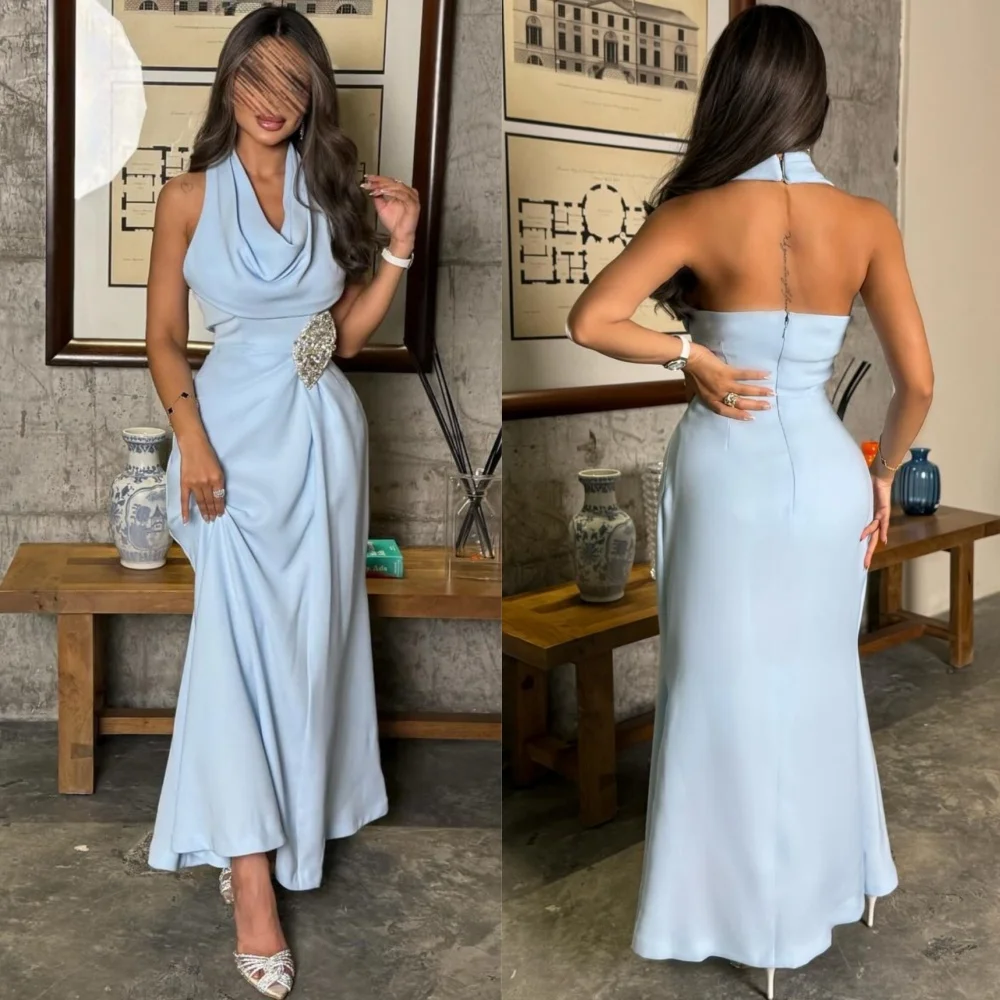 

Customized Intricate Jersey Sequined Pleat A-line Backless Midi Dresses Bespoke Occasion Fashion Matching