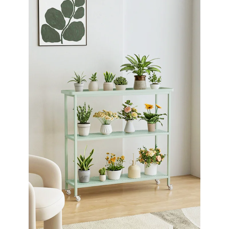 

Simple flower stand shelf Balcony floor-to-ceiling multi-layer movable living room wrought iron shelf Succulent tray flower pot