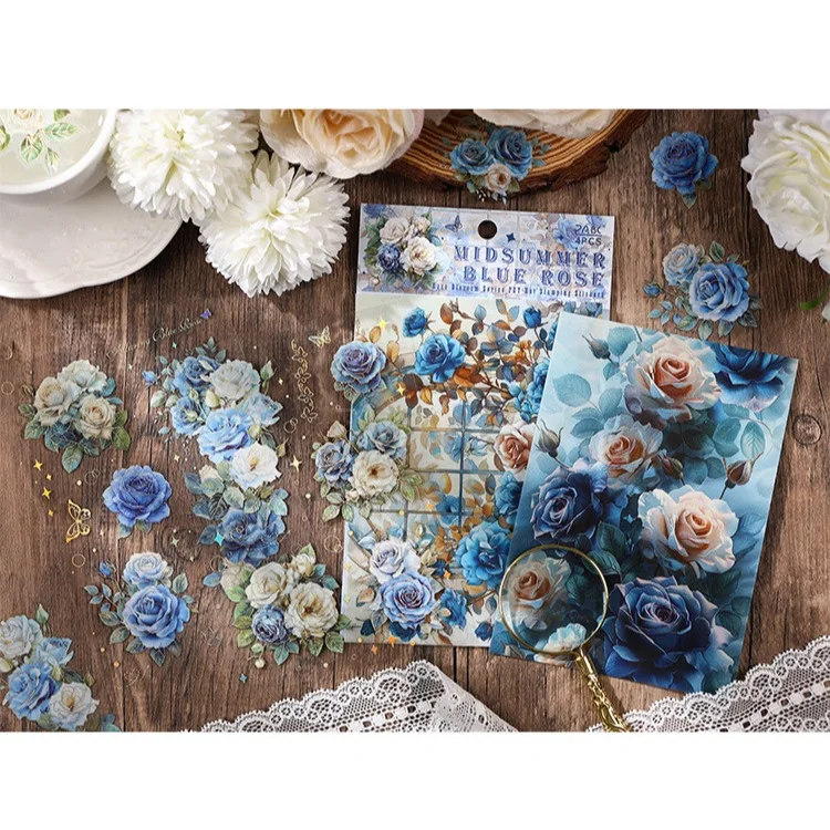 Blooming Rose PET Stickers Waterproof Foil and Spot UV Die-Cut Stickers for Journal, Scrapbook, DIY Hand Account Decoration