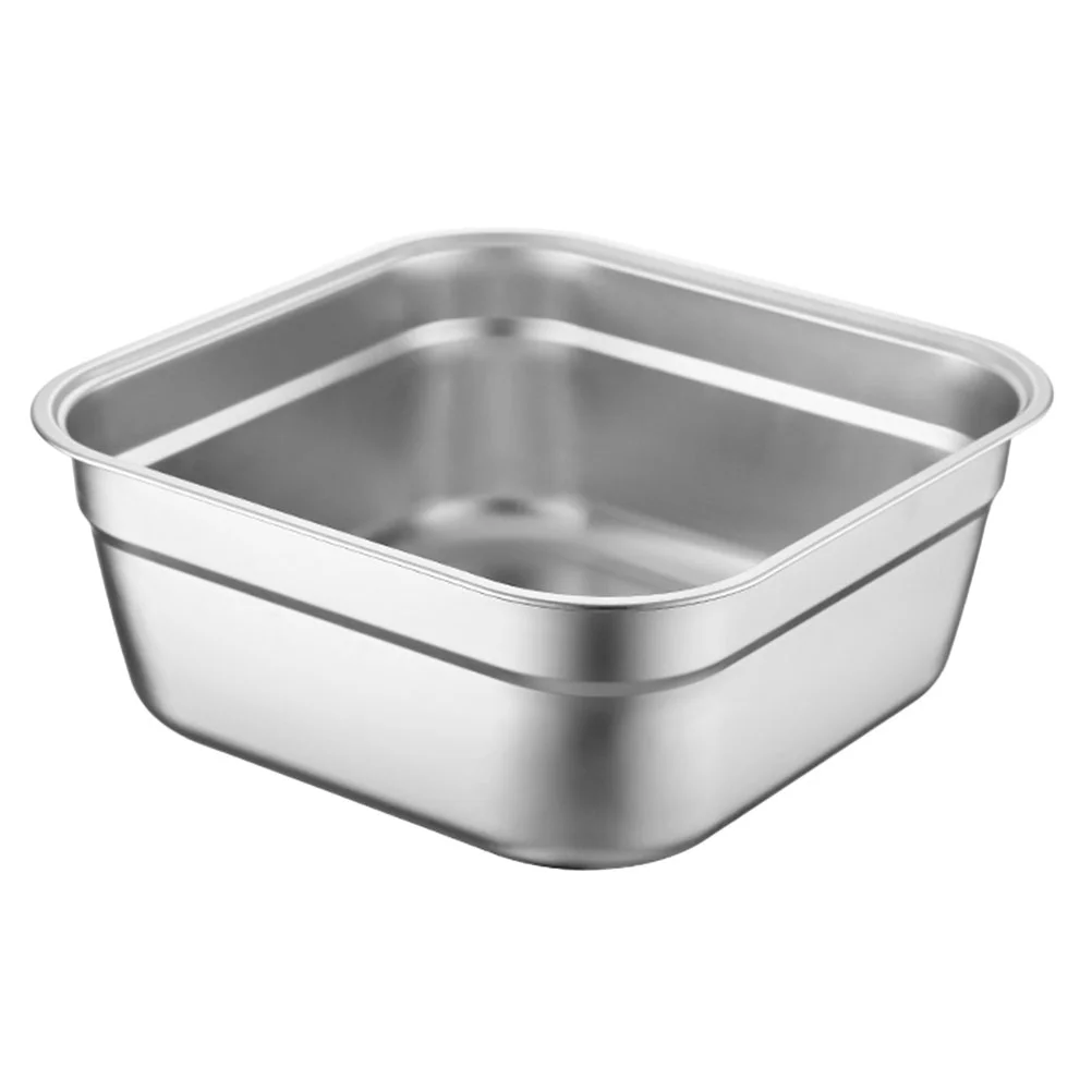 

Square Basin Kitchen Accessory Household Buffet Food Holder Stainless Mixing Bowls Flat Bottom Steel Thick Metal