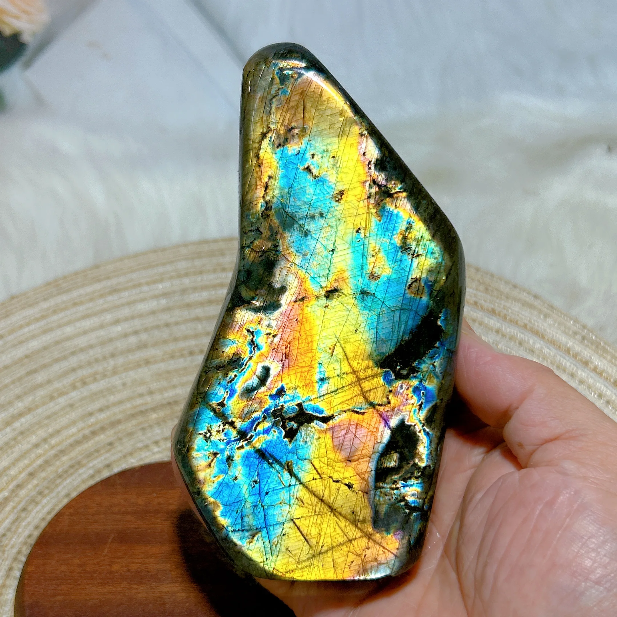 Natural Finland Crystal Blue Golden Flashy Labradorite Free Form High Quality Healing Gemstone Ore Mineral Home Decorations Gift