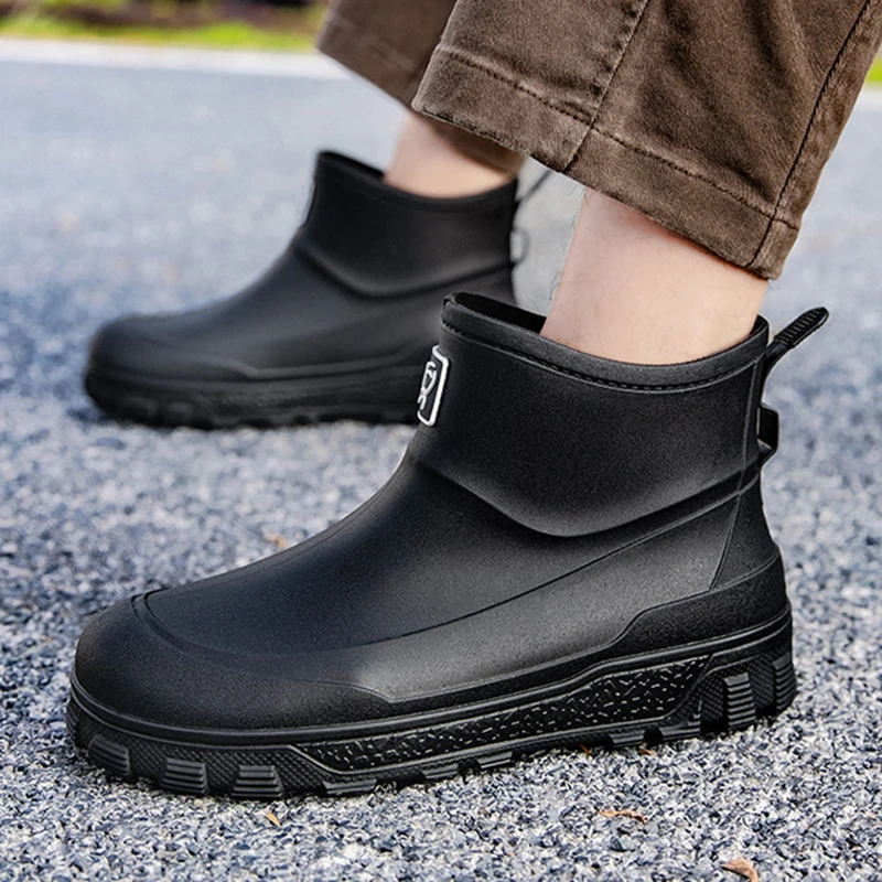 Men's Ankle Rain Boots Outdoor Waterproof Men Rain Shoes Anti-Slip Wear-resistant Men Kitchen Water Shoes Fishing Rubber Shoes