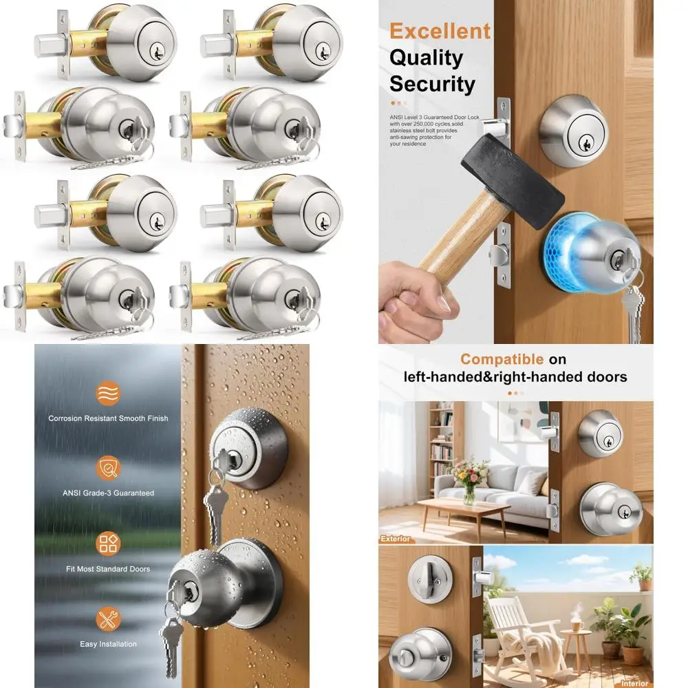

4-Pack Exterior Entry Door Locks with Single Cylinder Deadbolt for Secure Home Access