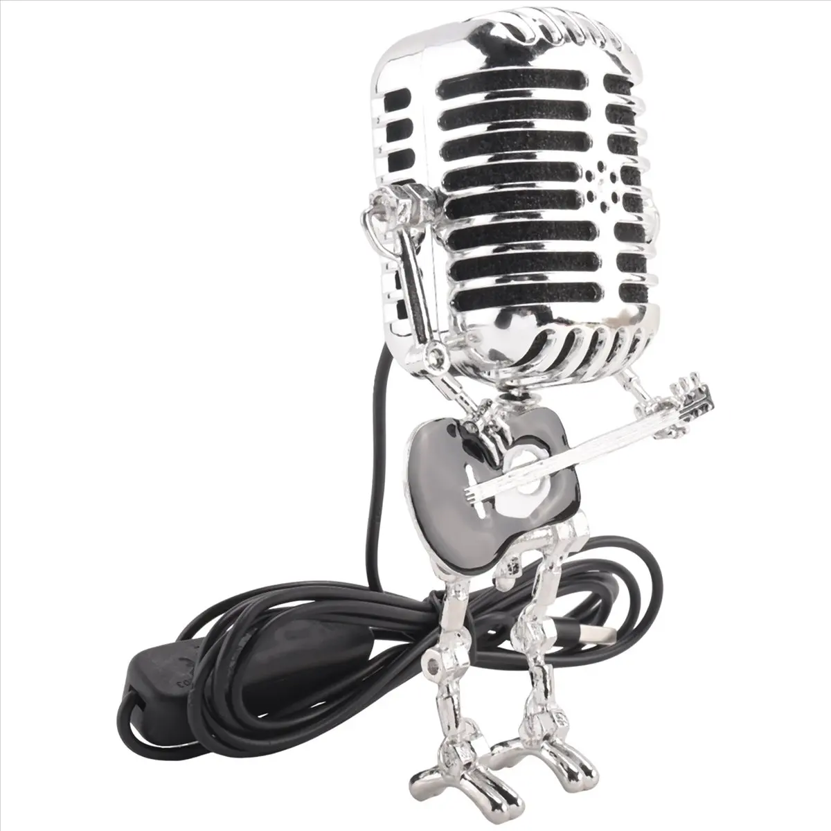 ABJS Retro Style Vintage Microphone Robot Desk Lamp, Vintage Microphone Robot Touch Dimmer Lamp Table Lamp Black