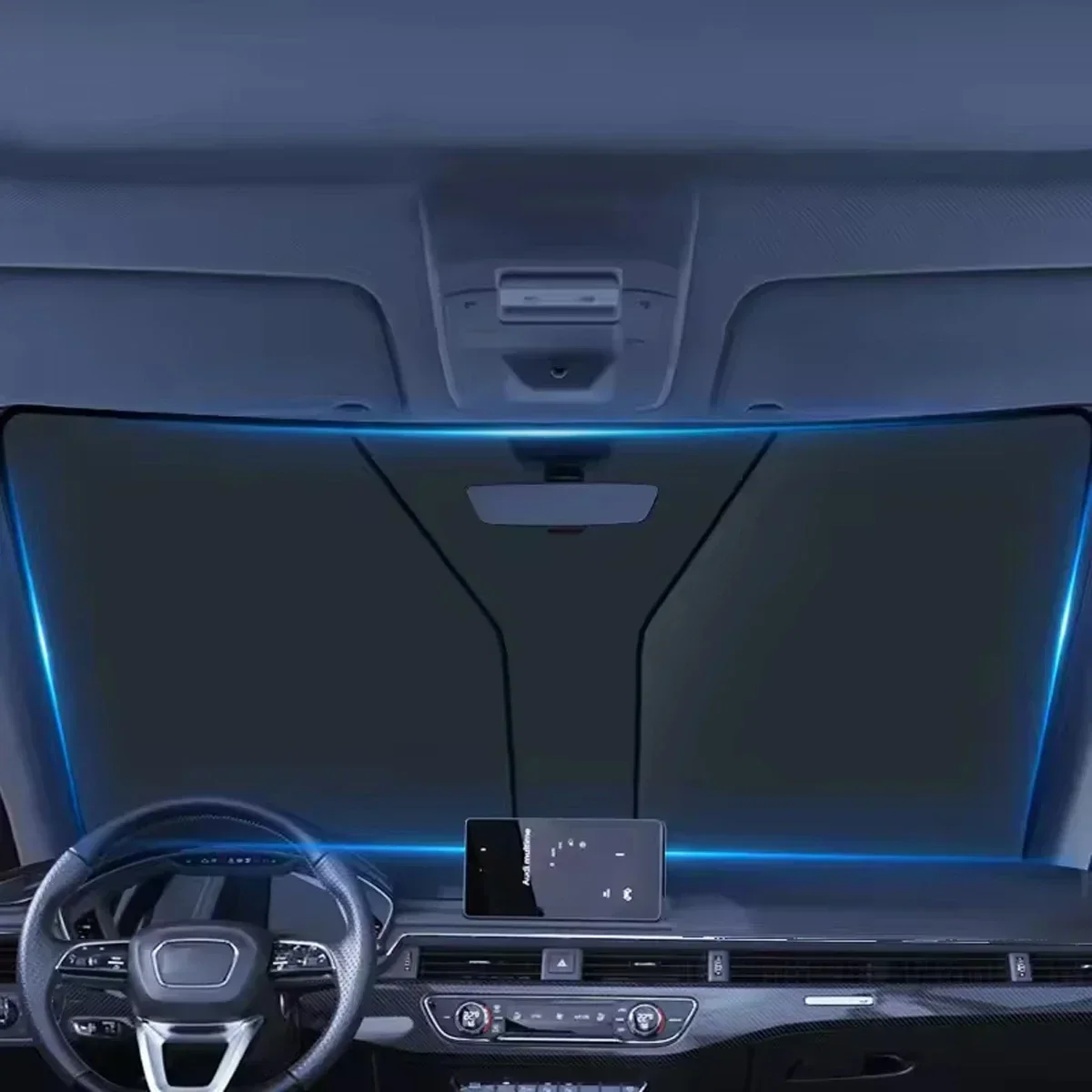 Picture 5: Car Windshield Sun Shade Cover Front Window Sun Visor Protection Foldable Car Curtains for Summer Cooling UV Refletive