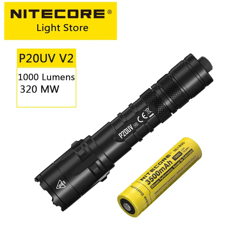 NITECORE P20UV V2 Tactical Flashlight 1000 Lumens18650 Led Ultraviolet  Outdoor Camping Torch Light Lantern Spotlight