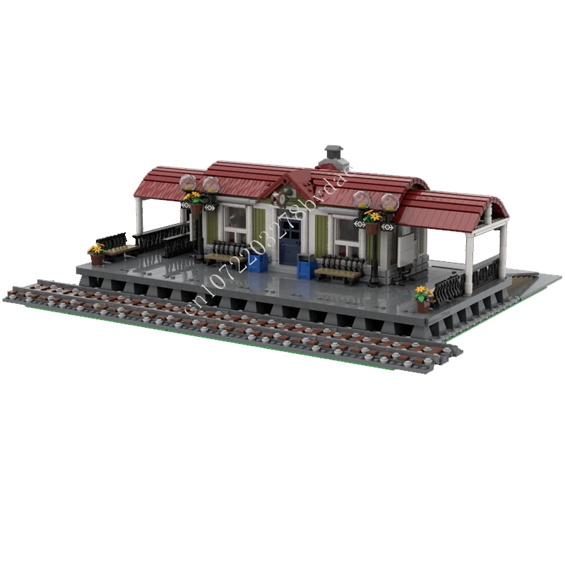 3348PCS Curved Roof Train Station  MOC streetview Holiday Puzzle Architecture DIYAssembly Christmas Toys Gifts for Adults Ages