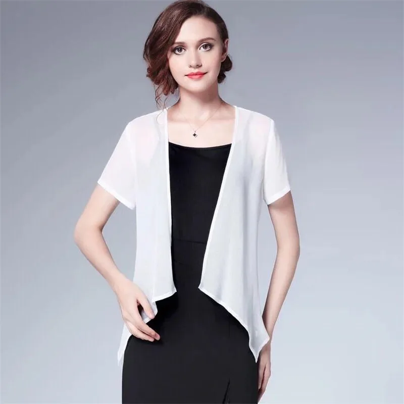 Women 2024 New Fashion Women Chiffon Blouses Ladies Tops Female Short Sleeves Cardigan Blusas Shirts Vestidos roupa feminina