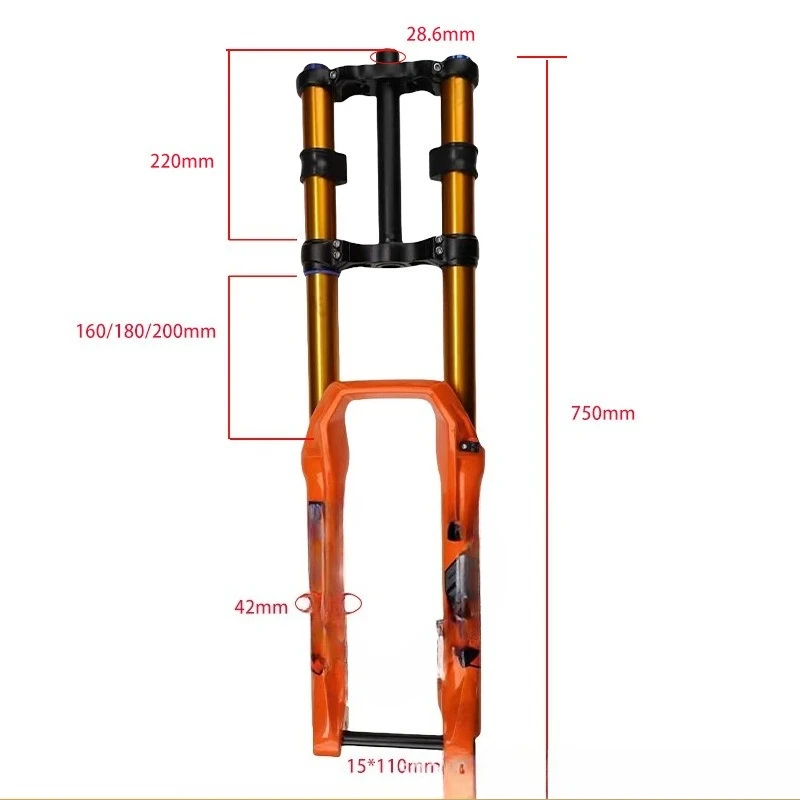 Double shoulder front fork air pressure fork 36 pipes 180 stroke damping barrel shaft high strength soft tail downhill view 5