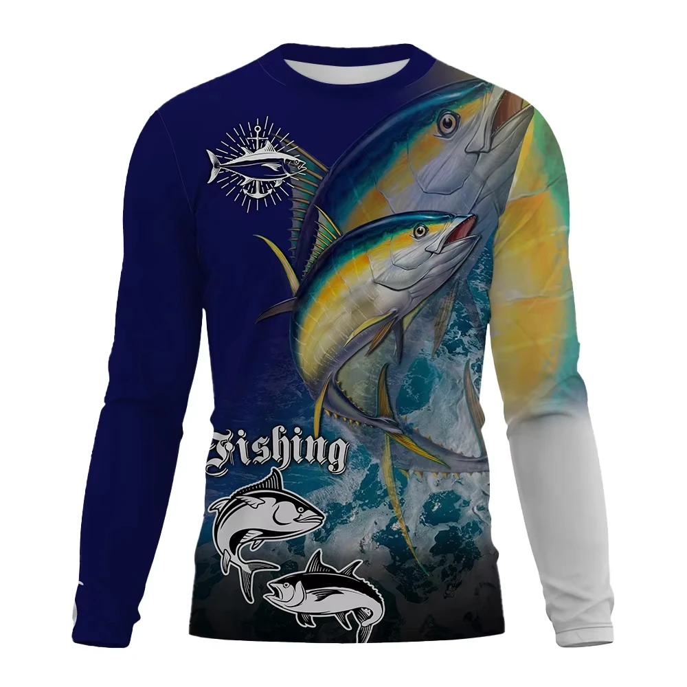 Fishing Shirt Men Summer Outdoor Fishing Clothing Sunscreen Long Sleeve 3D Print Casual Shirts Anti-UV Quick-Dry Fishing Shirts 5
