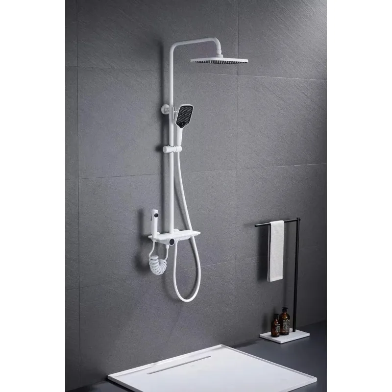 Cabezal de ducha, bañera, Piano de cobre negro y gris, juego de ducha Digital, 4 funciones, sistema mezclador de ducha termostático de agua de lluvia