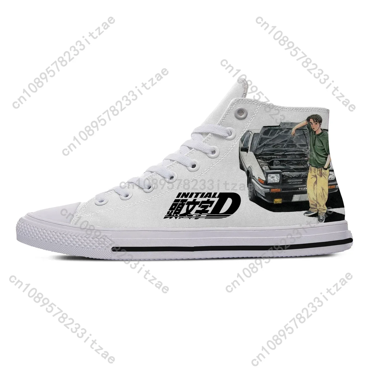 Japanese Anime Initial D High Top Sneakers High Quality Mens Womens Teenager Canvas Sneaker Casual Couple Shoes Custom Shoe