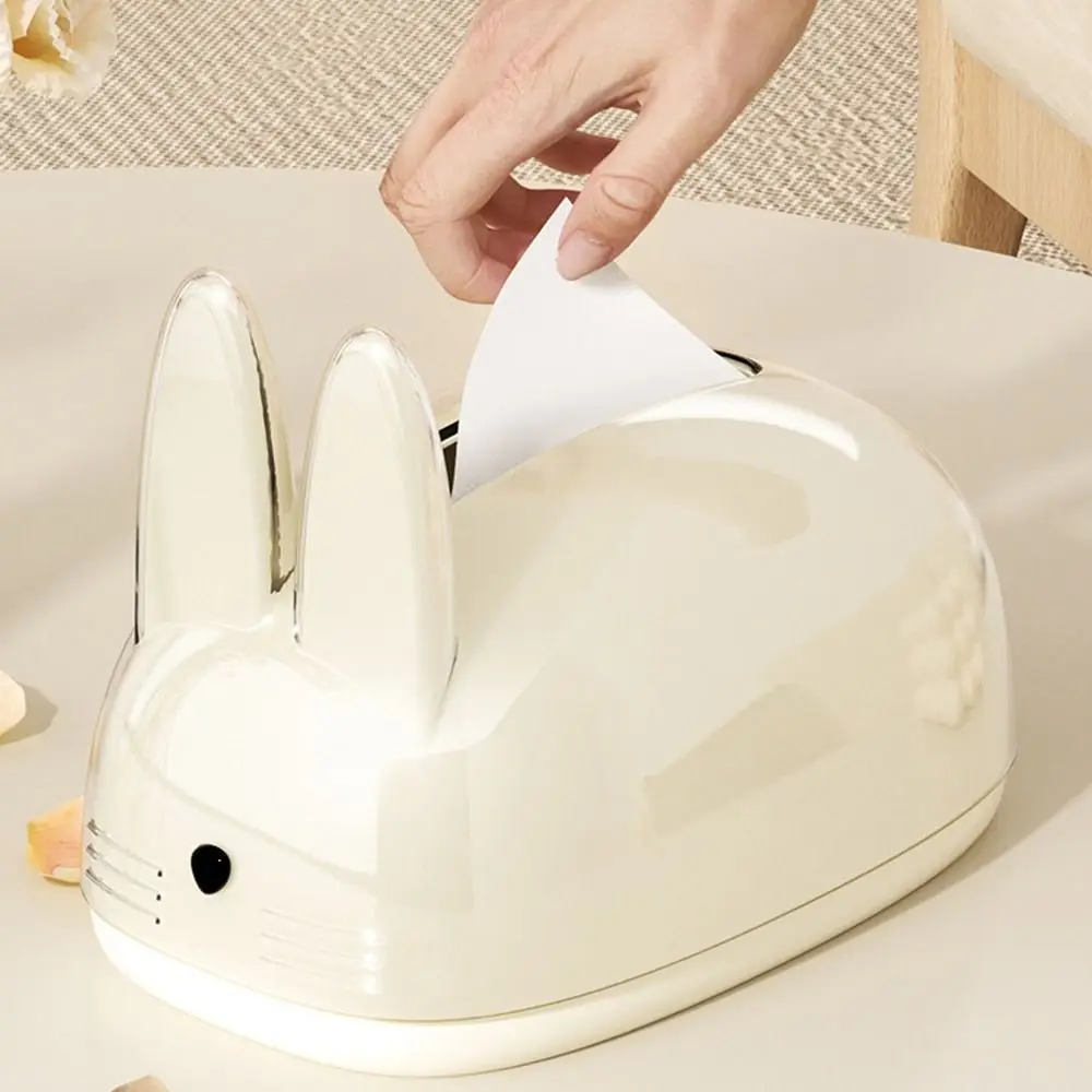 

Creamy Style Rabbit Tissue Box Large Capacity Decorative Paper Towel Dispenser Plastic with Springs Paper Holder Living Room